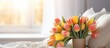 Valentine s tulips in a sunny room with a stunning display on the bed