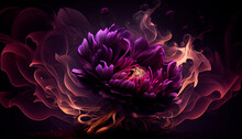 Maroon Purple Flower In Fire, Flame. AI Generative