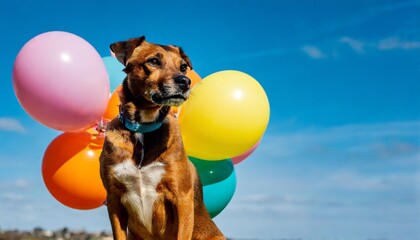 Wall Mural - birthday dog with balloons, happy dog