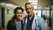 Doctor latino en hospital con estetoscopio en clínica de salud