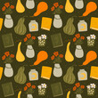 © raykova - dark warm background with books, pumpkins and flowers. cozy fall print in a cute style