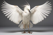 Serene Snowy Egret Spreads Its Wings And Prepares To Fly