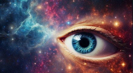 Poster - An eye-catching banner background with a cosmic theme and ample empty space for text, incorporating swirling galaxies and stars - AI Generative