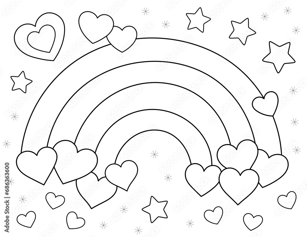 valentine day coloring page, rainbow and hearts. you can print it on ...