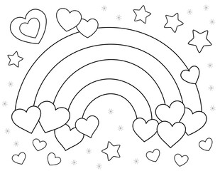 Poster - valentine day coloring page, rainbow and hearts. you can print it on standard 8.5x11 inch paper