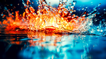 Canvas Print - Close up of water splashing on the surface of the water with blue sky in the background.