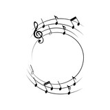 Fototapeta  - Music notes background, round musical frame, vector illustration.