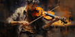 musician with an impressionistic aura, blurred fingers on violin strings