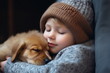 © Neira - Little boy sleeping with puppy at home in winter