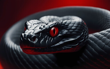 Black snake close-up on a red background