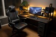 © Elena - gaming chair and desk with computer on it. gaming room