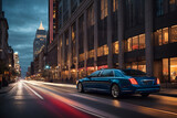 Fototapeta  - Side view of a luxury executive limousine car on the road in the city at night