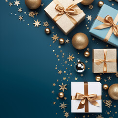 christmas background with gift boxes and Christmas balls decoration