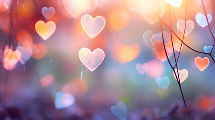 The nature background s color tones appeared blurred with the light and sky shining through the leaves The pastel color tones resembled a multicolored white hearts wallpaper giving off a vin