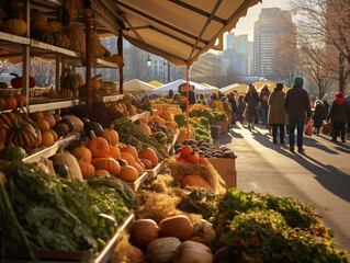 Wall Mural - A Photo Of A Holiday-Themed Farmers Market With Vendors Selling Seasonal Produce And Gifts In A Sunny Setting