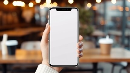 Mock up, smart woman showing blank screen mobile smart phone, for product display, mobile application or webpage advertising