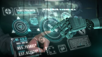 Wall Mural - the work of satellite communications with artificial intelligence.