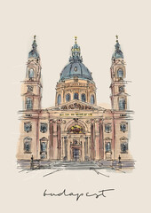 Budapest Eye and Basilica in scribble illustration