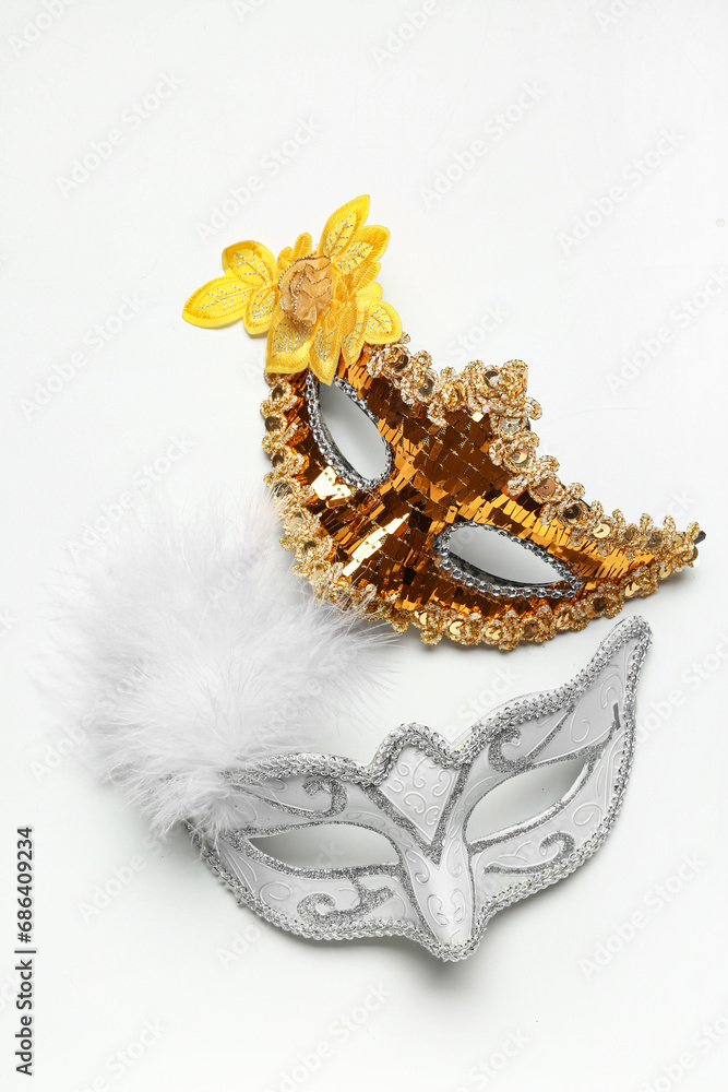 Beautiful carnival masks on white background