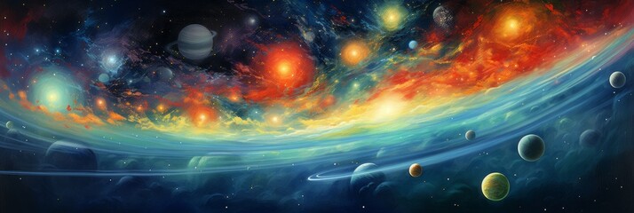 Wall Mural - Galactic space background with stars and planets