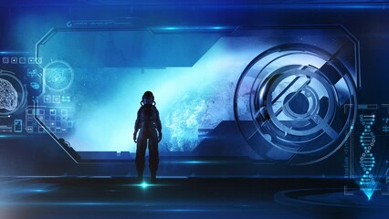 Wall Mural - an astronaut explores the planet from orbit. 3d render