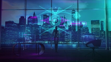 Wall Mural - digital office space with working artificial intelligence. 3d render