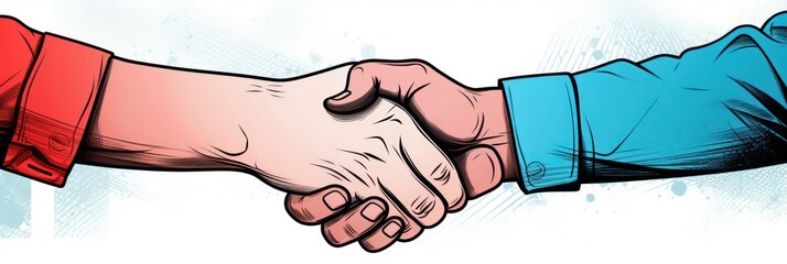 Handshake, introduction banner hand drawn with single line, illustration.