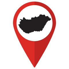 Hungary map on red map pinpoint icon isolated. Map of Hungary