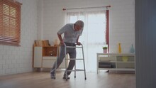 Asian Senior Elderly Male Fall On The Ground While Walk Alone In House.