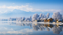 A Beautiful View Of Dal Lake In Winter Srinagar Kashmir, India With Reflection