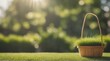 A freshly cut garden grass lawn in summer with a bright sunny green blurred bokeh background