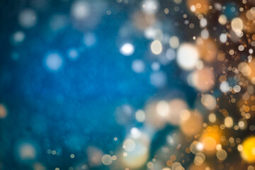 Wall Mural - blue holiday background with defocused lights. bokeh
