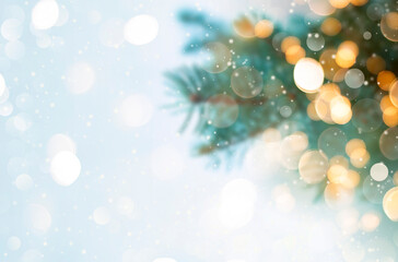 Wall Mural - christmas blurred background with bokeh lights and snowflakes