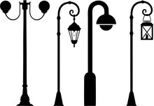 Set Of Street Lamps. Vintage Street Lights In High Resolution On White Background. Manufacturing, Marketing, Packing And Printing Idea. Poster, Banner Or Flyer Designing For Decorative Lighting.