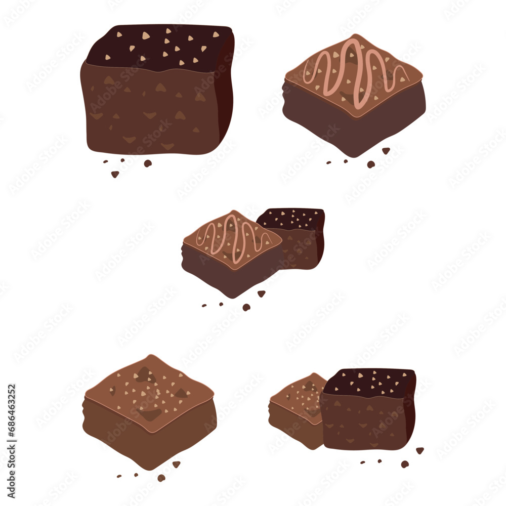 Illustration of chocolate cake. Chocolate brownie isolated on white  background. brownie cake piece, homemade dessert food. vector illustrations  Stock Vector | Adobe Stock, image size:1000x1000