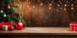 © Smile Studio AP - Empty wooden table with christmas theme in background.