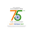 75 years happy Republic Day of India celebrates every year on 26 January. Creative vector template design.