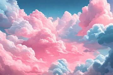 Poster - pink and blue clouds. in the blue sky A cotton candy style cloud concept. generative ai.-