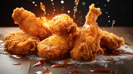 Wall Mural - Fried chicken on a plate with salt, close-up.