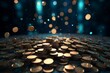 Scattered Coins with Floating Particles and Glowing Backdrop