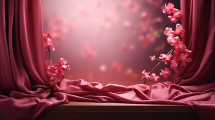 Mockup with flowers and petals on dark red and purple background