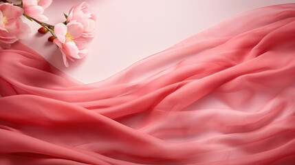 Wall Mural - Mockup background with pink flowers and petals on light background