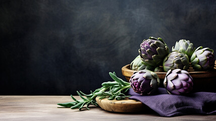 Canvas Print - Artichokes on a rustic farm table