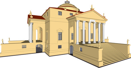 Wall Mural - Vector sketch illustration of architectural design of vintage ancient classic museum building with big pillars