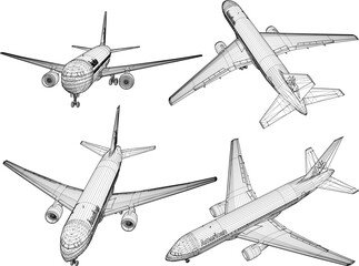 Sticker - Vector sketch illustration of private airplane design with many passengers