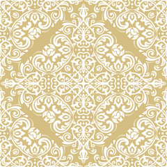 Wall Mural - Orient classic yellow and white pattern. Seamless abstract background with vintage elements. Orient pattern. Ornament for wallpapers and packaging