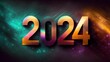Text or inscription 2024 in dark colors. Happy New Year. Background with selective focus and copy space