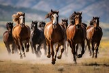 Fototapeta Do przedpokoju - Showcase the energy and speed of wild horses galloping across an open plain