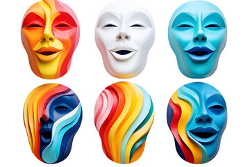Wall Mural - Set of abstract colorful faces, 3d render. generative ai.