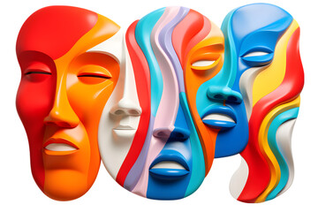 Wall Mural - Set of abstract colorful faces, 3d render. generative ai.